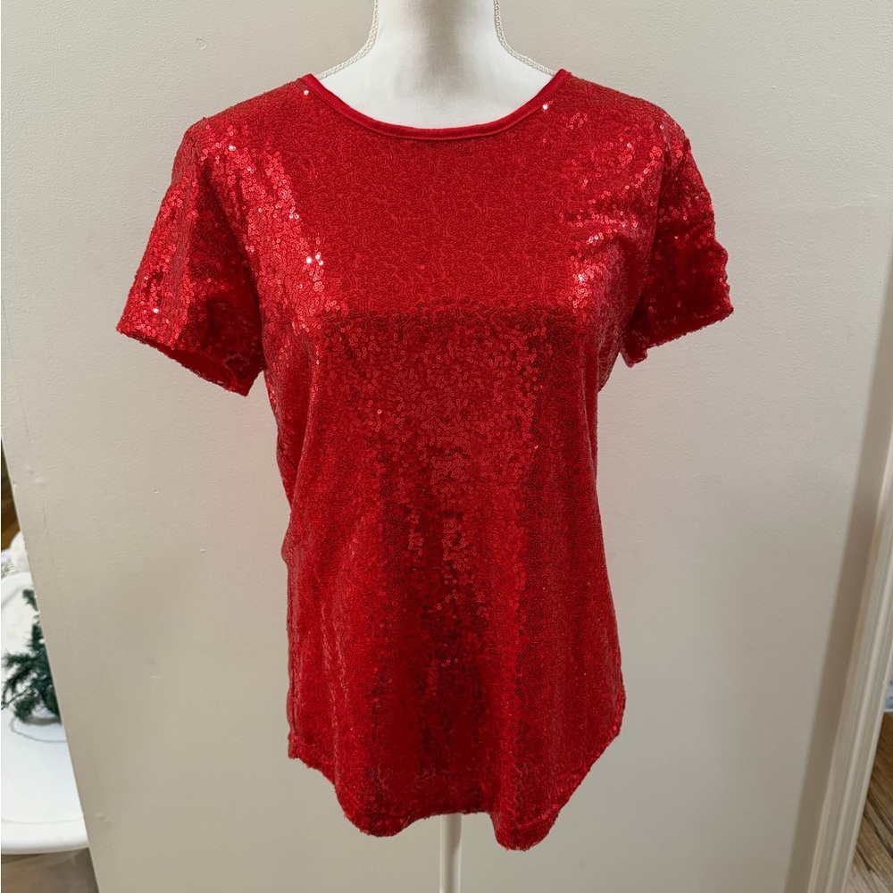 Red Sequin Short-Sleeve Top - Women